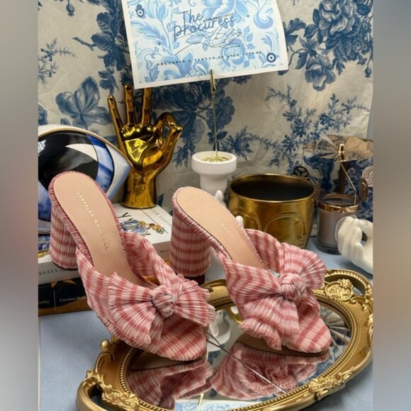 🆕 LOEFFLER RANDALL 🧿 NWOB Penny Soft Pink Gingham Pleated Bow Heel, Sz 7 - Picture 3 of 14
